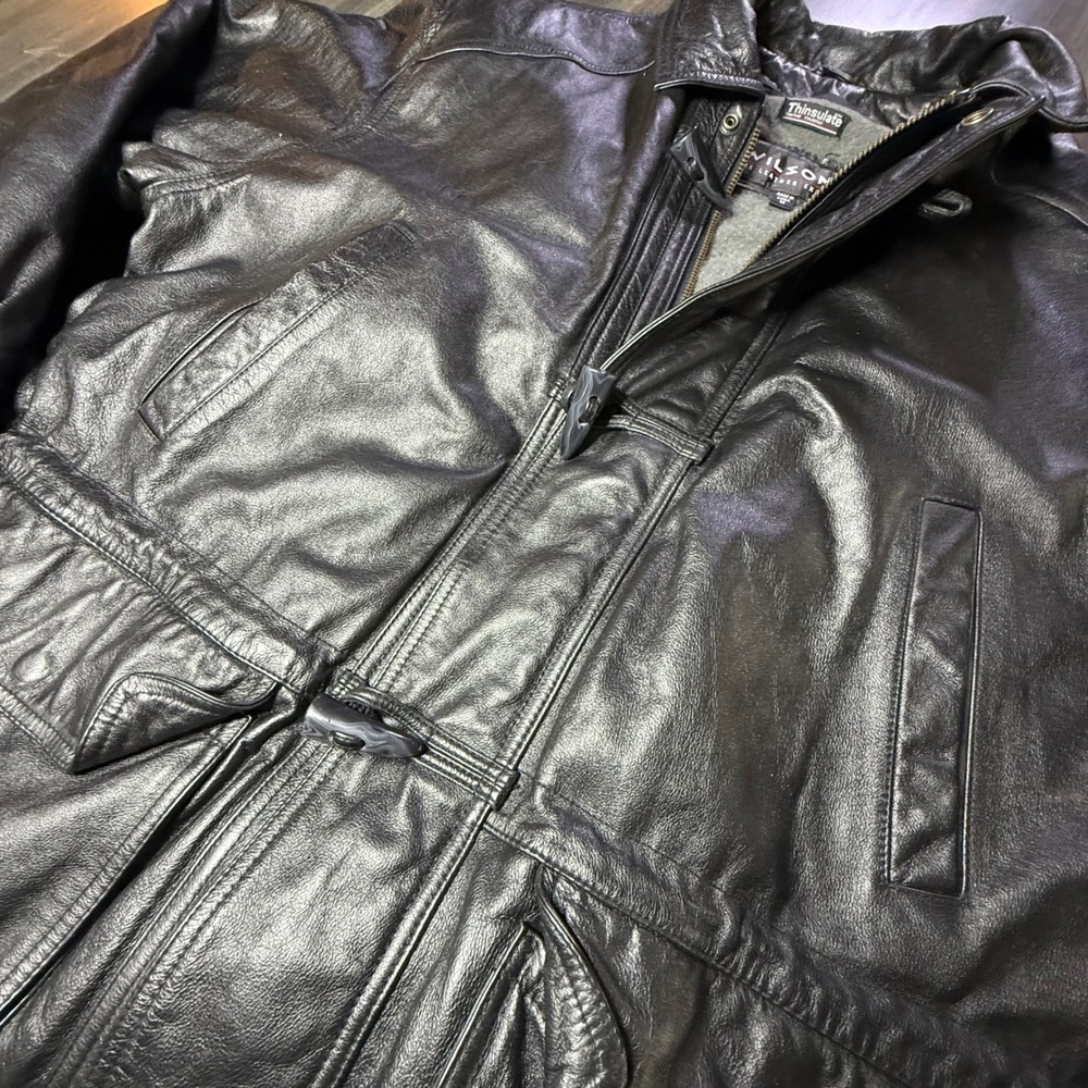 Wilsons‎ Leather Jacket Mens 1X Thinsulate Lined Thermal Black Parka Coat - Picture 5 of 8
